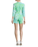 Karlie Printed Wrap Romper, Green Sheen 