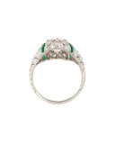 Estate Art Deco Diamond & Emerald Ring, Size 6.25