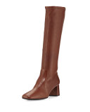 Leather Square-Toe Knee Boot, Burnt (Bruciato)