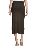 Cook Ribbed Metallic Midi Skirt, Black/Apricot