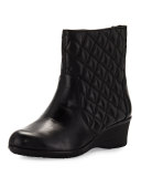 Andy Quilted Leather Demi-Wedge Bootie, Black