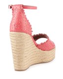 Harp Eyelet Leather Wedge Sandal, Coral
