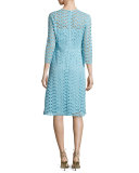 Eve Macramé Lace 3/4-Sleeve Dress, Blue