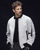 Shearling Fur Bomber Jacket w/Contrast Trim