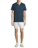 Striped Slub-Knit Short-Sleeve Henley T-Shirt, Midnight