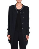 Long Perforated Snap-Front Jacket, Navy/Gray