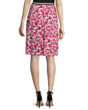 Mini Rose-Print Pleated Skirt, Cream/Multi