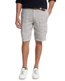 Linen Cargo Shorts, Light Gray