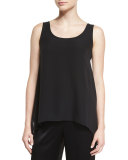 Silk Georgette Scoop-Neck Tank, Caviar