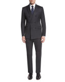 M-Line Double-Breasted Super 150s Wool Two-Piece Suit, Charcoal