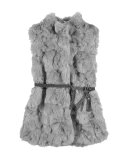 Belted Faux-Fur Vest, Gray, Size 8-14