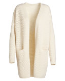 Honeycomb-Knit Long Cardigan, Winter White