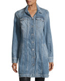 Long Trucker Denim Jacket, Light Brighton Blue