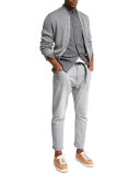 Full-Zip Linen-Cotton Sweater, Medium Gray