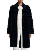 Reversible Horizontal Mink Fur Coat, Navy
