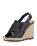 Cora Leather Espadrille Wedge Sandal, Black