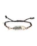 Pull-Cord Bracelet with Black & White Diamond Fishbone Station