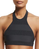 Oaxaca Tonal-Stripe High-Neck Swim Top