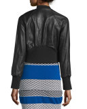 Cropped Leather Bomber Jacket