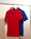 Short-Sleeve Snap-Placket Pique Polo Shirt, Red