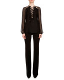 Benny Crepe Lace-Up Blouse, Black