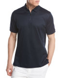 Cotton Zip Polo Shirt, Midnight Blue