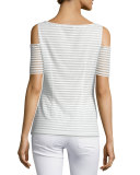Shadow Play Striped Cold-Shoulder Top