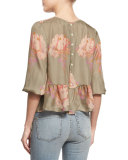 The Honey Floral-Print Peplum Shirt, Army Rose