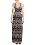 Bicolor Zigzag Sleeveless Maxi Dress, Blush