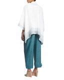 Button-Front Ombre-Striped Linen Top, Teal