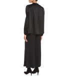 Shirred-Sleeve Stand-Collar Blouse, Black