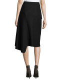 Inessa Faux-Wrap Pencil Skirt with Ruffled Overlay, Black