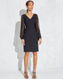 Long-Sheer-Sleeve Sheath Cocktail Dress