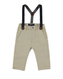 Stretch Twill Straight-Leg Pants w/ Suspenders, Sand, Size 12-36 Months