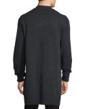 Ribbed-Trim Knit Cardigan Coat, Heather Shadow