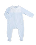 Collared Pique-Trim Velour Footie Pajamas, Blue, Size 1-9 Months