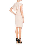 Pleated-Ruffle Sleeveless Sheath Dress, Skin