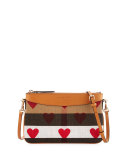 Peyton Heart-Print Check Crossbody Bag, Parade Red