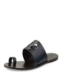 Zoey Leather Logo Toe-Ring Sandal, Bright Navy