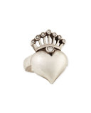 Silver Heart & Crown Ring with Diamonds