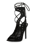 Deanna Lace-Up Suede Sandal, Black