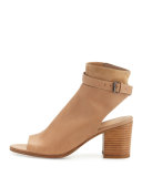 Jane Leather Peep-Toe Bootie, Sand