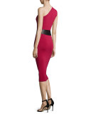 One-Shoulder Belted Cocktail Dress, Raspberry