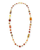 Long Decoupage & Agate Beaded Necklace, 50"