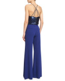 Samira Sequined Cross-Back Tank, Blue