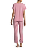 Zen Floral-Trim Short-Sleeve Pajama Set, Dark Radish/Hot Java