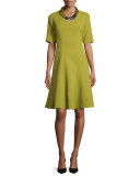 Mirasol Half-Sleeve Seam, Plus Sizeed A-Line Wool Dress