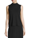 Mock-Neck Jersey Tank Top, Black