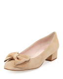 molly suede low-heel bow pump, sand