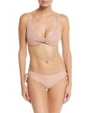 Metallic Twist-Front Swim Top, Rose Gold